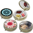 Small Pill Box,Pill Case for Purse&Pocket,3 scomparti Travel Pill Case Medication Organizer Storage for Vitamins, Pills, Fish Oil e Orecchini, Studs,Bronze-3Round