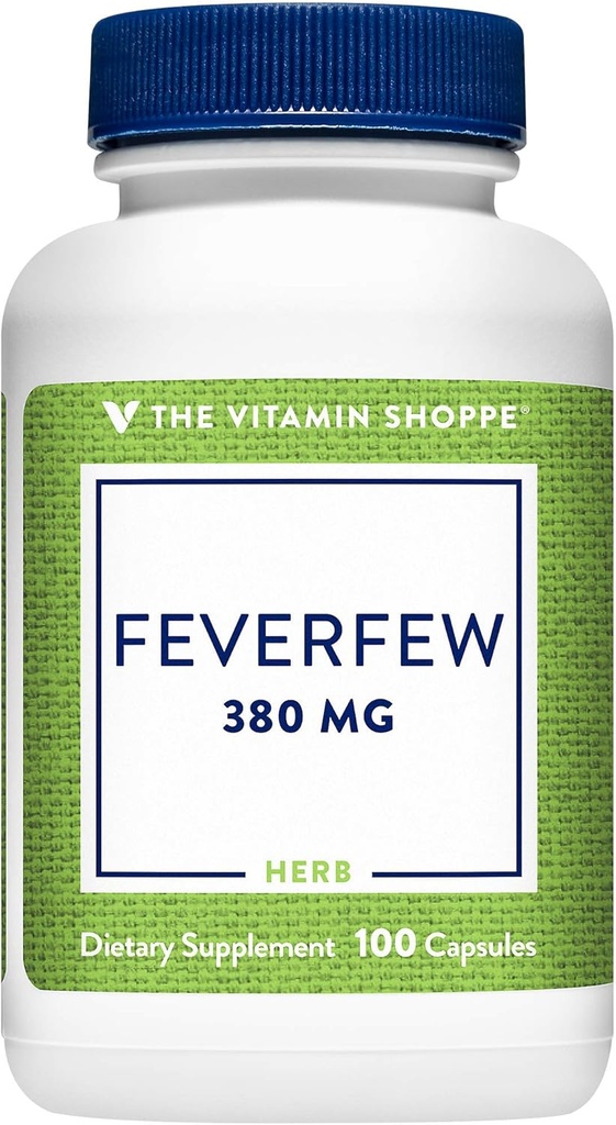 Der Vitamin Shoppe Feverfew 380MG, Ein traditionelles Kräuter, Einmal täglich (100 Kapseln)