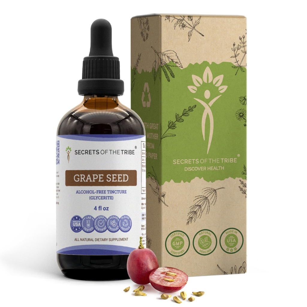Secrets de la teinture de graines de raisins de Tribe Extrait liquide sans alcool, raisin (Vitis Vinifera) Semences séchées (4 FL OZ)