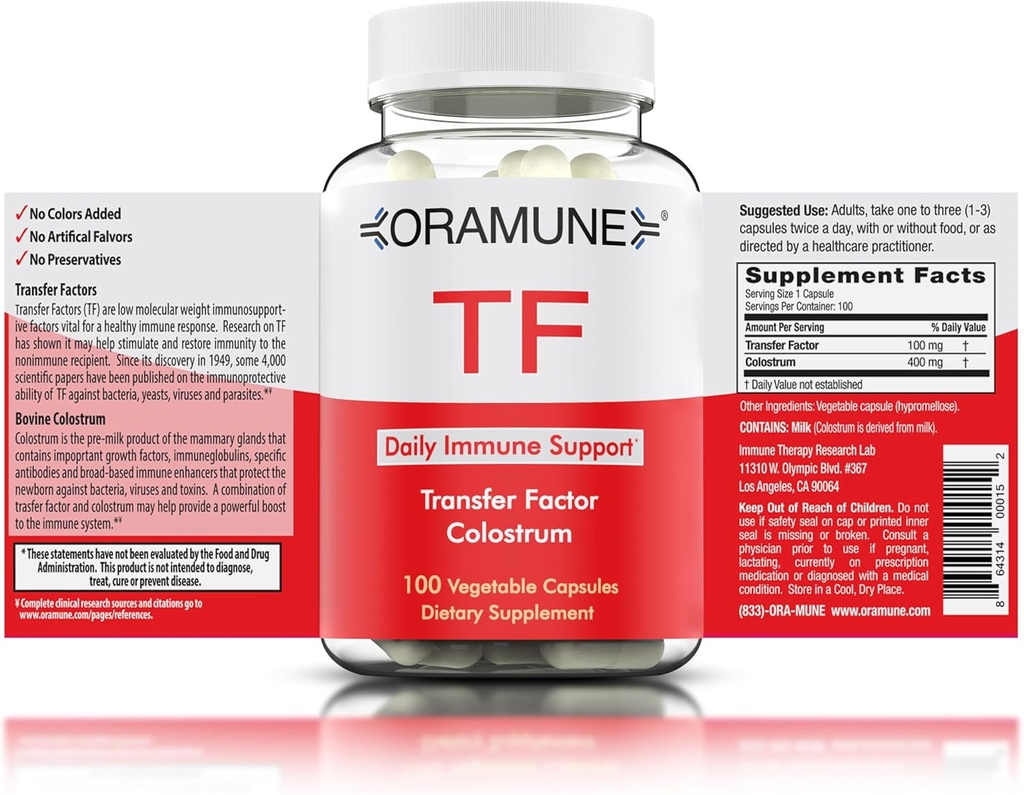 Support Supplement with Transfer Factor and Pure Colostrum - Bovine Colostrum Capsules for a Resilient Body - Immunity Supplement to Promote Wellness - 100 Capsules