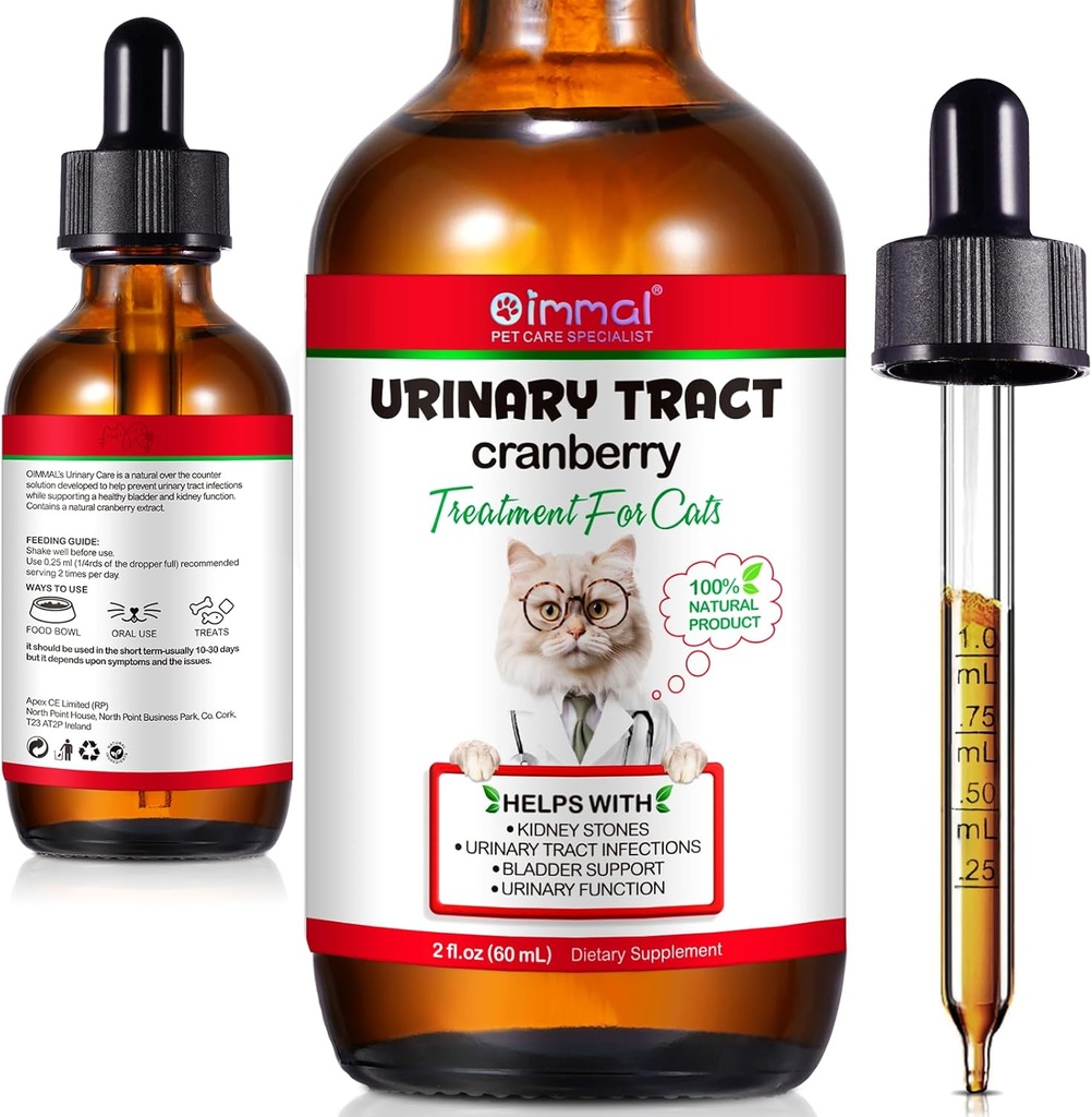 Tratto urinario per gatti, gocce del tratto urinario del gatto naturale - Supporta la vescica, Rilievo della pietra del rene e del cane UTI, gocce della vescica del rene del mirtillo, supplemento di erbe per gatti, aroma di pollo - 60 ml / 2.02oz
