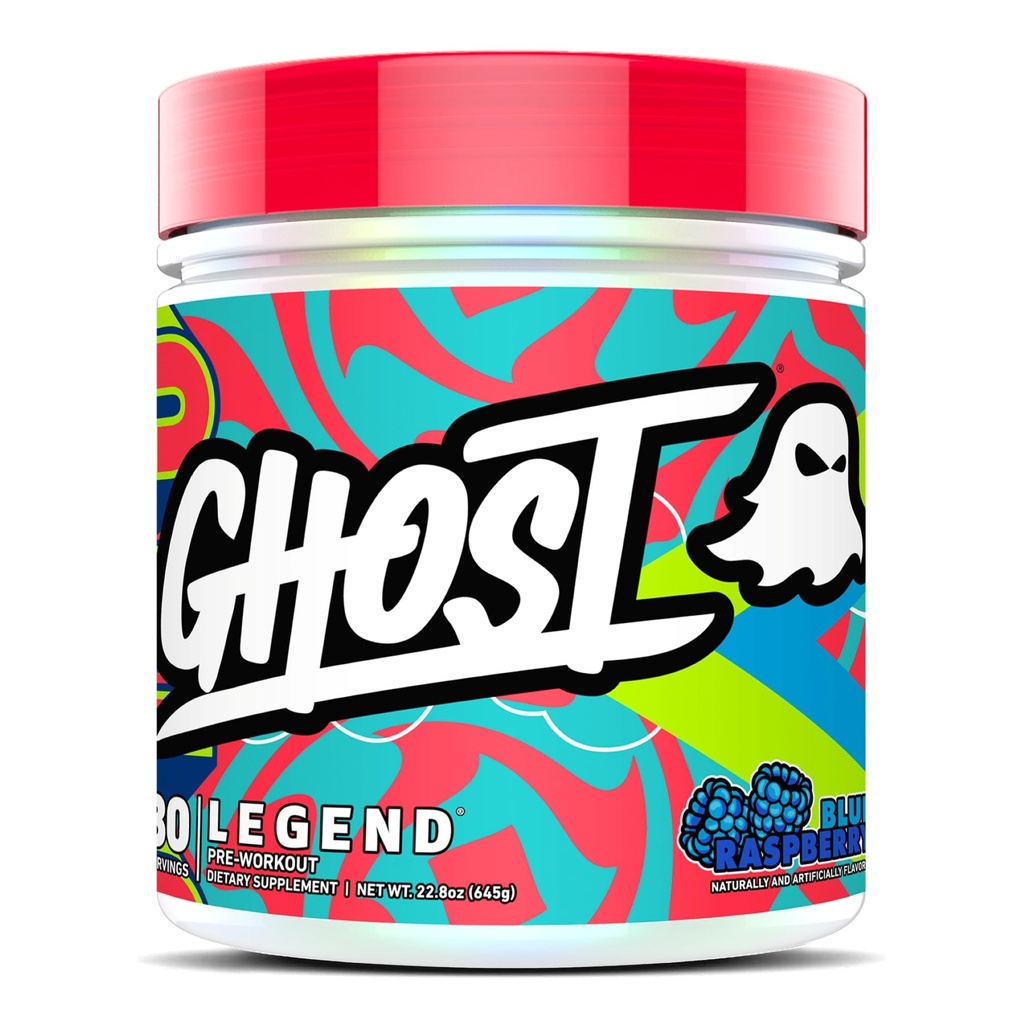 GHOST Legend Pre-Workout Powder, Blue Raspberry - 30 Servierungen – Pre-Workout für Männer und Frauen mit Choline, L-Citrulline, & Beta Alanine für Energie & Fokus