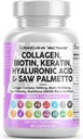 Saubere Nutraceuticals Collagen Pillen 1000mg Biotin 10000mcg Keratin Saw Palmetto Hyaluronsäure - Haar Haut und Nägel Vitamine & DHT Blocker mit Vitamin E Folsäure Kürbis Seed MSM - 90 Count