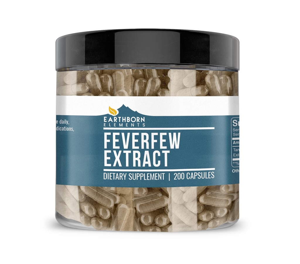 Elementi terrestri Feverfew Extract 200 Capsule, Pure & Undiluted, Senza Additivi