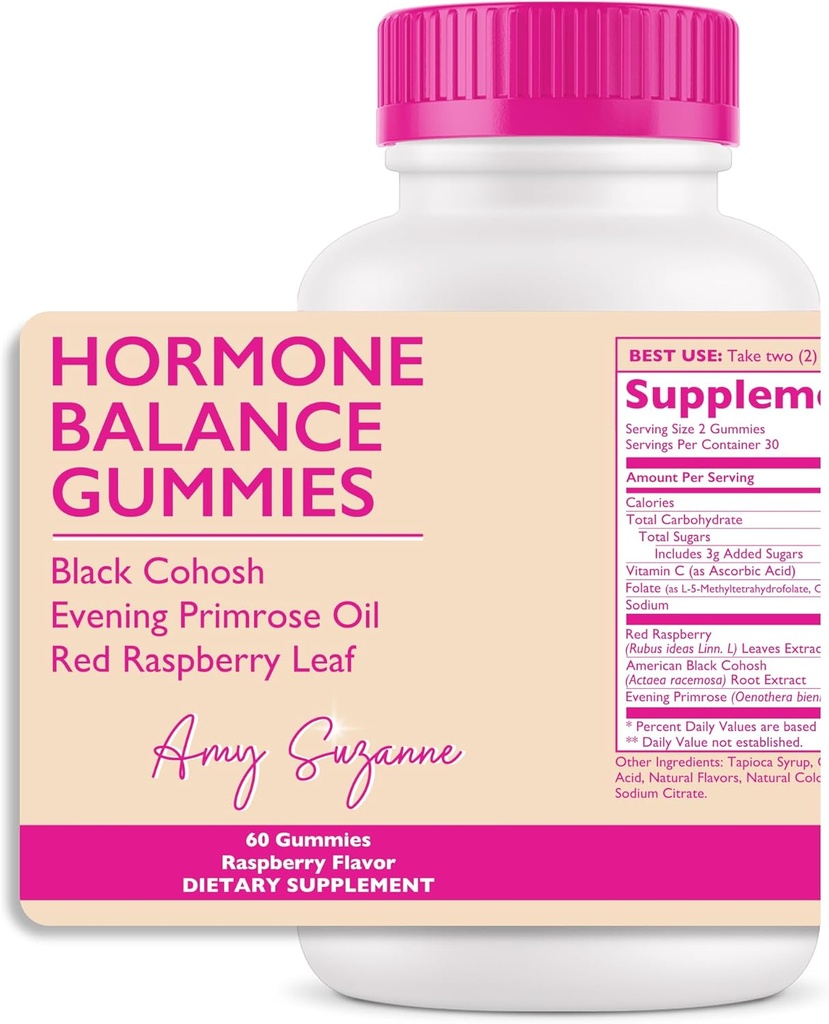 Ormone Equilibrio Gummie per le donne - Ormone Harmony per Mood, Energia, Bloating - PMS ormonali, Perimenopause & Menopause Supporto - Rosso Raspberry Leaf & Nero Cohosh - 60 Integratori Del Gomma