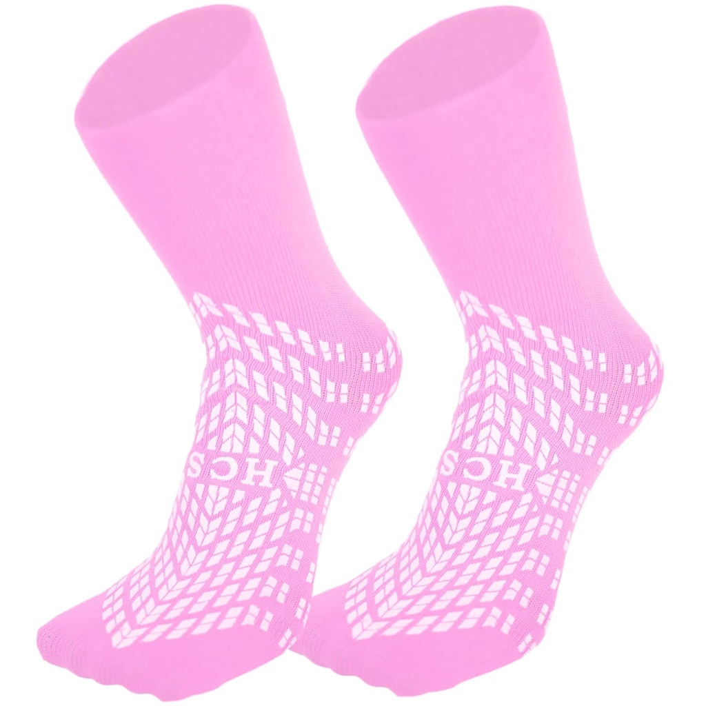 HCS antiscivolo Ospedale calzini con Grip per le donne e gli uomini (6 coppie) - 360 tutto intorno calzino antiscivolo per Anziani/Seniors - Hospital Grip Socks, Fall Risk Pantofole paziente (Pink, Regolare)
