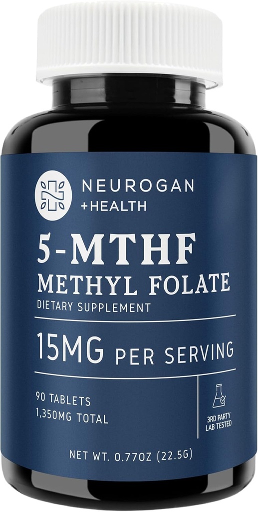 Neurogan L-5-MTHF Methyl Folate Supplement, 15 mg - Active Folic Acid- Vegan, Gluten-Free & Non-GMO - Unterstützt kognitive, kardiovaskuläre & Mood Gesundheit - Made in USA, 90-Day Supply