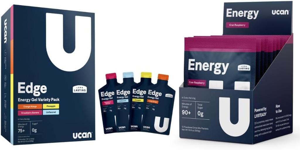 Pacchetto di avvio di formazione UCAN, pacchetto di varietà di gel di energia Edge, raz di gru a polvere di energia, pre e post allenamento per gli uomini e le donne | Vegan e Keto Friendly