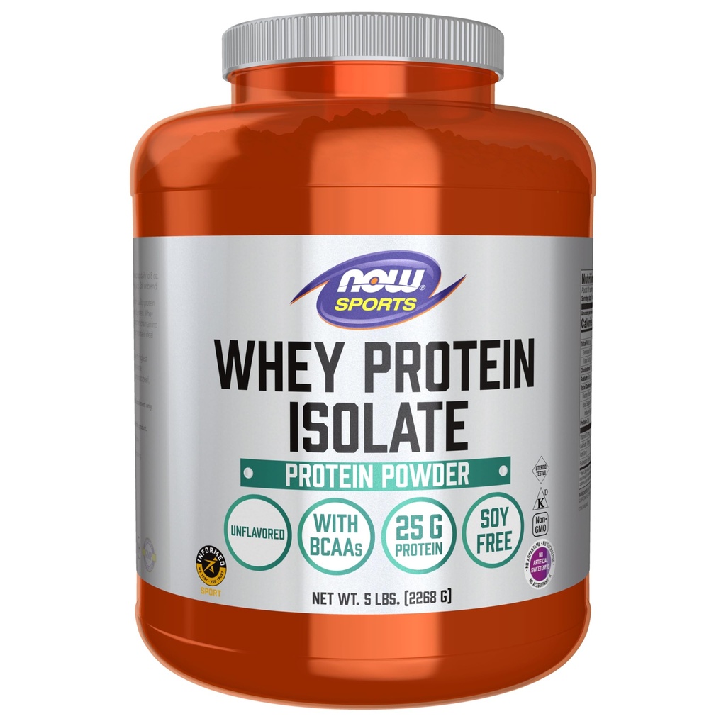 NOW Foods Sports Nutrition, Whey Protein Isolate, 25 g Mit BCAAs, Unflavored Powder, 5-Pound