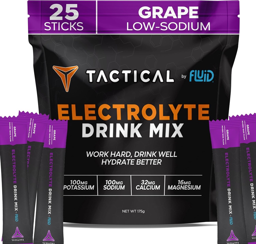 Fluid Tactical - Electrolyte Powder Packets, Accelerare la Re-Hydration, Low Sugar, Electrolyte Drink Mix, Prevenire la disidratazione, Eliminare Cramps