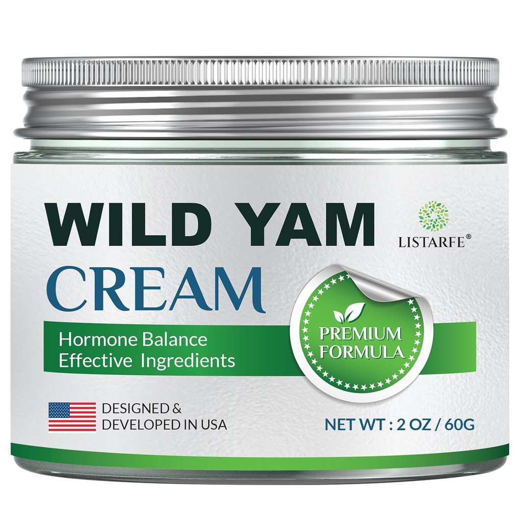 Crème de Yam sauvage pour l'équilibre hormonal, Crème de Yam sauvage biologique pour les femmes pour les flashs chauds et les sueurs de nuit Ménopause Relief, 2 oz