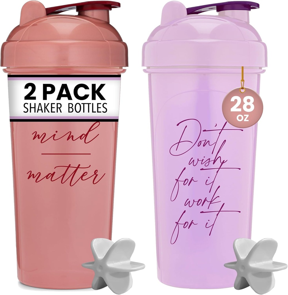 [2 Pack] Bouteille Shaker de 28 oz avec citations motivatives (Rose & Lavande)