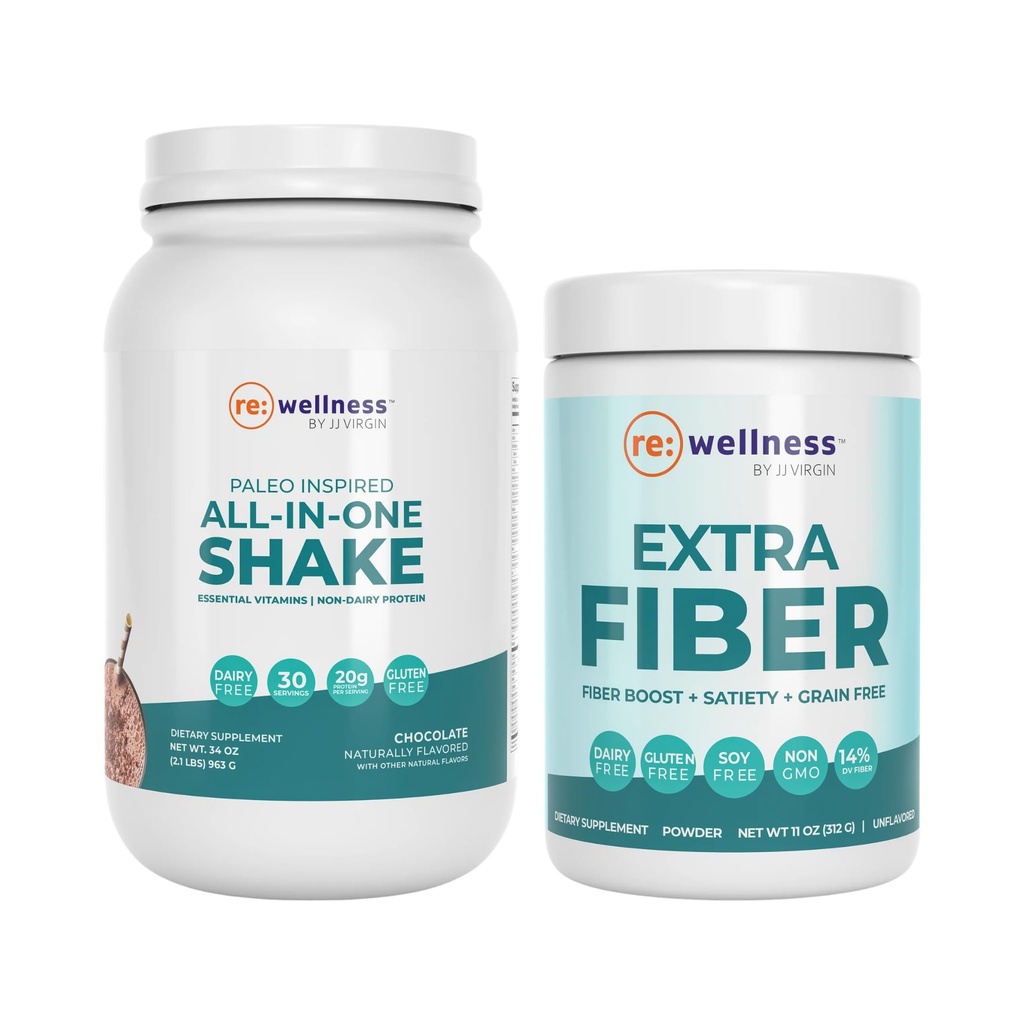 Reignite Wellness von JJ Virgin Chocolate Paleo All-in-One Shake und extra Fiber Powder Supplement