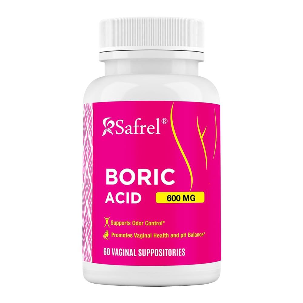 Safrel Boric Acid Vaginal Suppositories - 60 Count (1-Pack) – 100% Pure USA-Made, Supporta la salute intima e vaginale, pH Balance, Odor Control - Women's Wellness Essential
