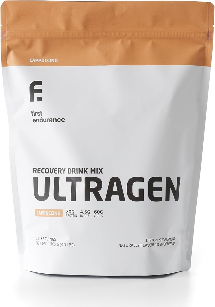FIRST ENDURANCE Ultragen Workout Recovery Drink Powder, Protein Mix, Boosts Energy, Accelera il recupero | Cappuccino, 15 Serve