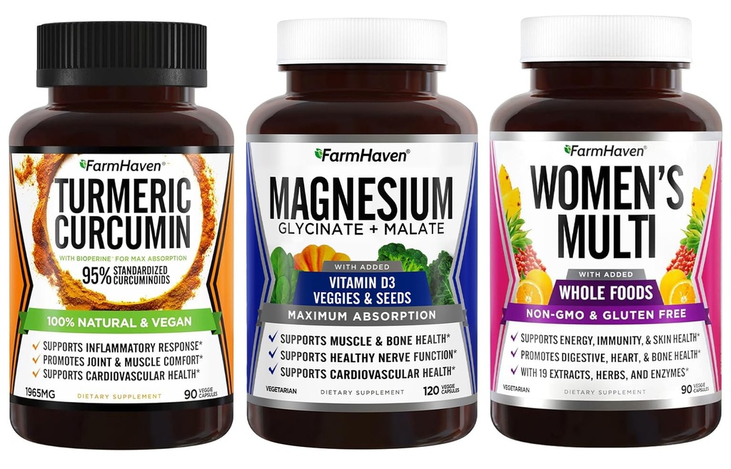 FarmHaven Magnesio + Multivitaminico per le donne + Curcumina Turmerica con BioPerine Pepe Nero