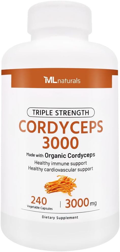 ML Naturals Triple Strength Cordyceps 3000 Hergestellt mit Bio Cordyceps, 240 Gemüse Kapseln. Gesunde Immununterstützung, Non-GMO, NSF-Certified & cGMP-Compliant Third-Party Lab getestet.