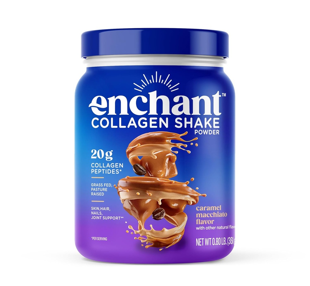 Enchant Collagen Protein Pulver, Caramel Macchiato Geschmack – 20g Grass Fed Collagen Peptides, Avocado Oil Creamer, Quelle von Omega 9 + Fiber, für Gelenke, Muskel, Haut, Haarunterstützung, 0,80 lb