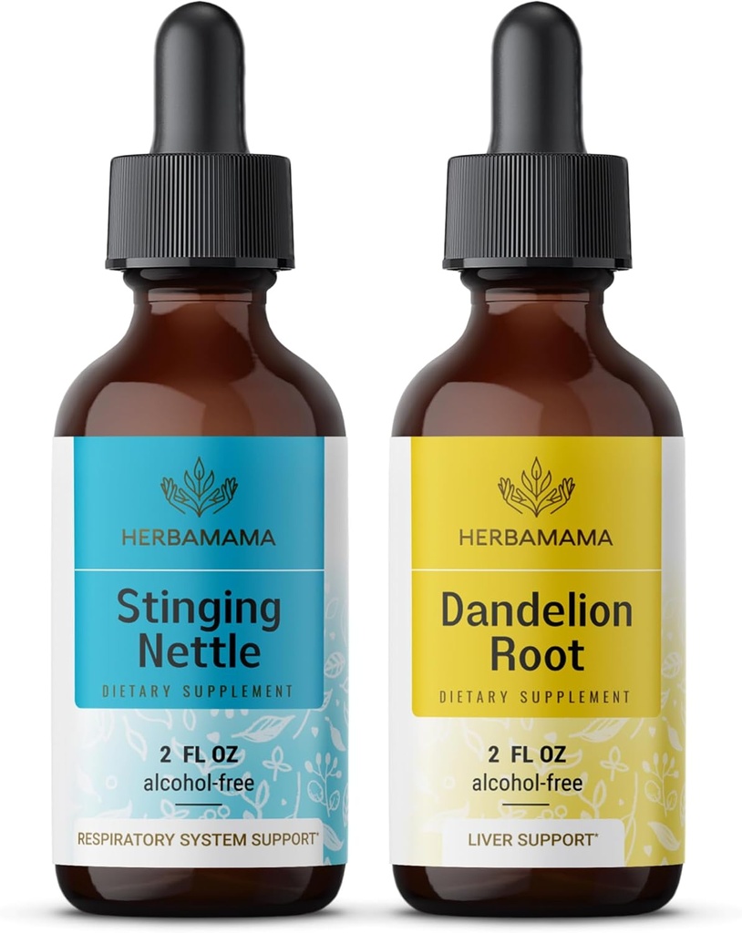 HERBAMA Herbal Liquid Drops Kit - Bundle of Stinging Nettle & Dandelion Root Tincture 2 fl oz - Vegan, Non-GMO, Sugar & Alkohol-Free - 2 Pack