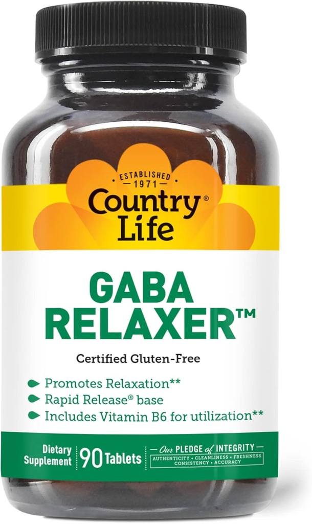 Country Life GABA Relaxer – 90 Tabletten | Schnelle Freisetzung Formel für Entspannung, Stress & Schlaf-Unterstützung | Mit GABA, Aminosäuren & B Vitamine | Zertifiziert Vegan, Glutenfrei, Non-GMO