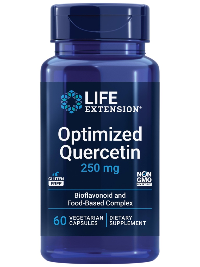 Estensione della vita Quercetina ottimizzata 250 mg Supporta la salute immunitaria, la salute del cuore, non OGM, senza glutine - 60 capsule vegetariane