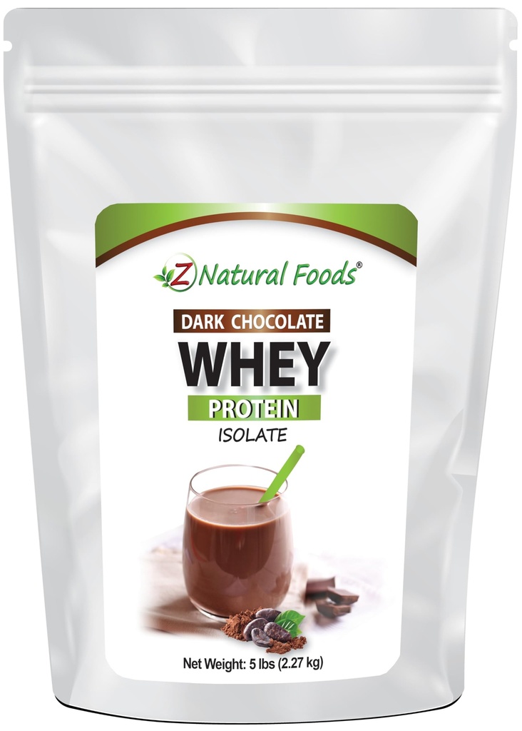 Z Natural Foods Dark Chocolate Whey Protein Isolate, Polvere proteica naturale con zucchero zero, arricchita con proteine vitali per la perdita di energia e di peso, senza glutine, non OGM, 5 lbs