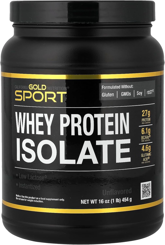 California Oro Nutrizione Sport, Proteine del siero Isolato, Non aromatizzato, 1 lb (454 g)
