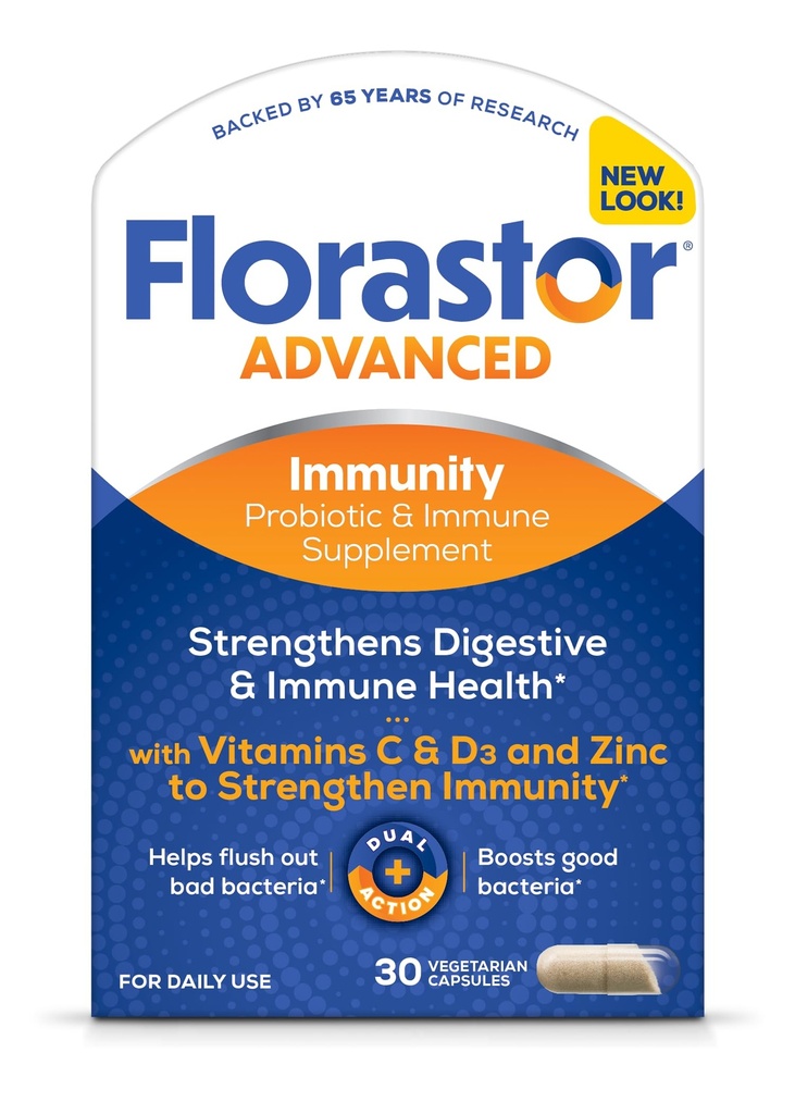 Florastor Select Immunity Boost Daily Probiotic & Immune Support Supplement für Damen und Herren, Saccharomyces Boulardii CNCM I-745 Plus Zink, Vitamin C & D3 (30 Kapseln)