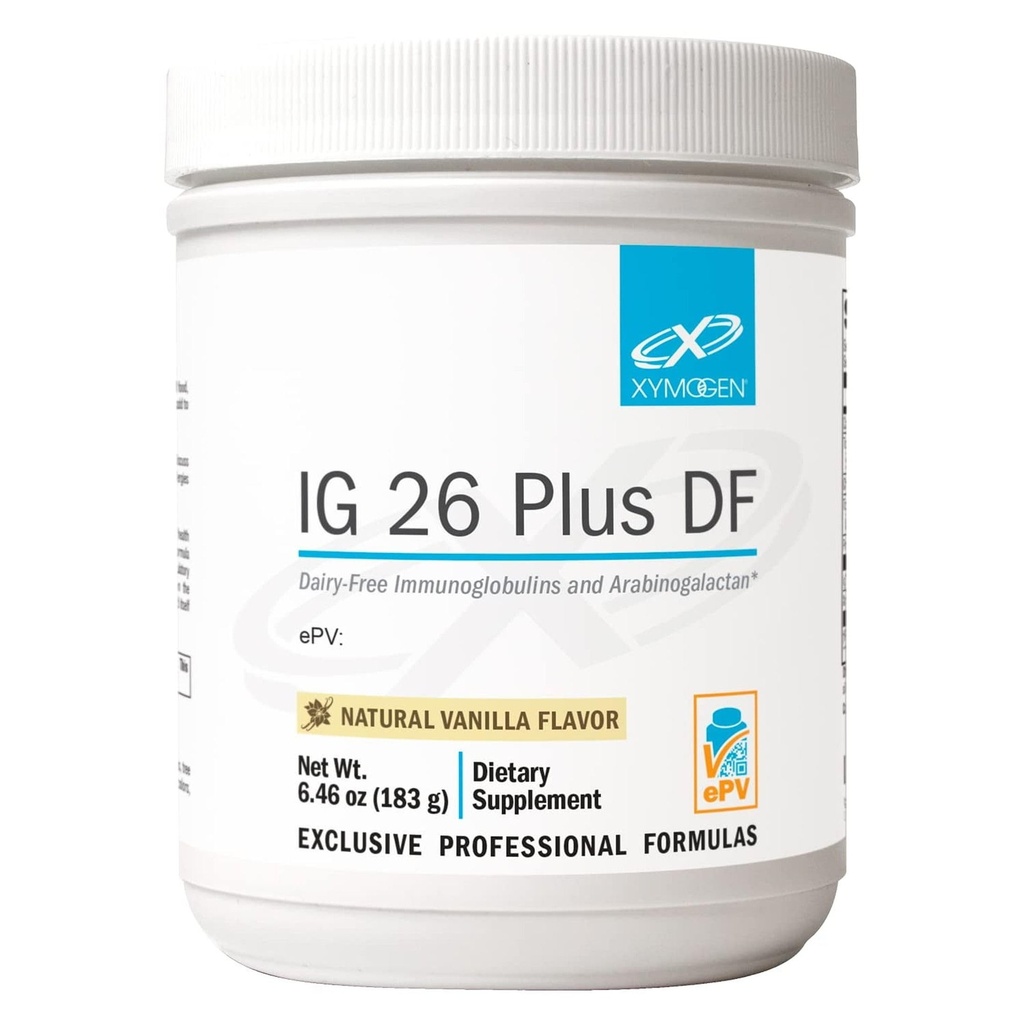 XYMOGEN IG 26 Plus DF - Dairy Free Immunoglobulin Powder + IgY Max Hyperimmunized Egg - Promuove la salute intestinale, Cytokine Balance, Muscle Performance + Recovery - Vanilla Flavor (6.46 oz)