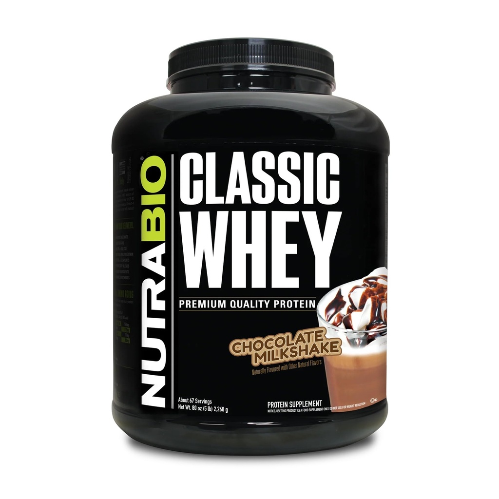 NutraBio Classic Whey Protein Powder- Full-Spectrum Aminosäure Profil - Keine Füllstoffe, Künstliche Farben, Konservierungsstoffe - Niedriger Glycemic Index - Schokolade Milchshake, 5 Pfund