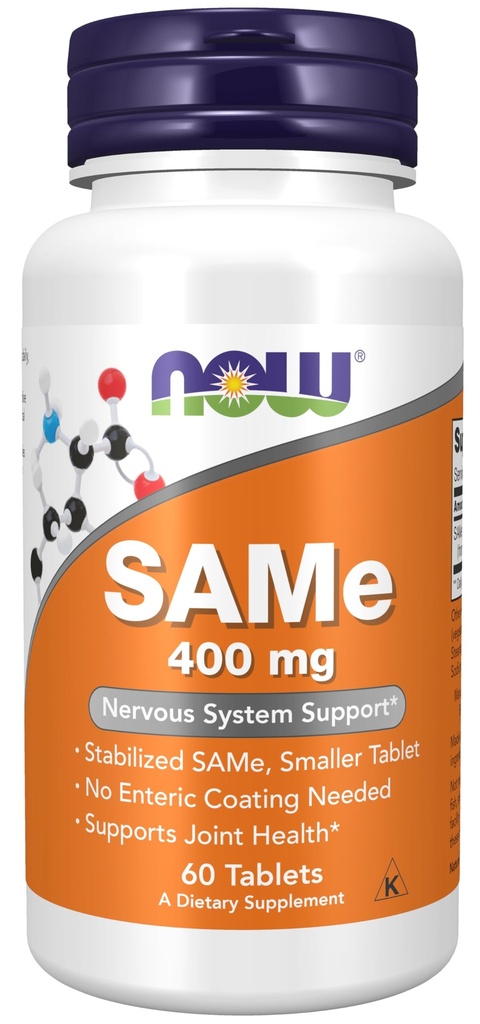 MAINTENANT Aliments suppléments, SAMe (S-Adenosyl-L-Méthionine) 400 mg, Soutien du système nerveux*, 60 comprimés