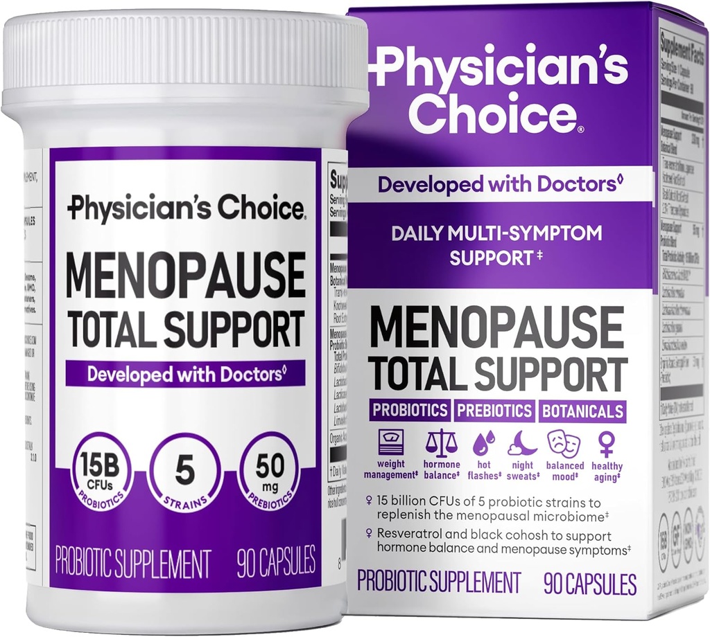 Physician's CHOICE Menopause Probiotic Supplement für Frauen - unterstützt Hormon Balance, Hot Flashes, Nachtschwärmer, Gewichtsmanagement, Bloating & Gut Health - mit Black Cohosh, Resveratrol+ - 90ct