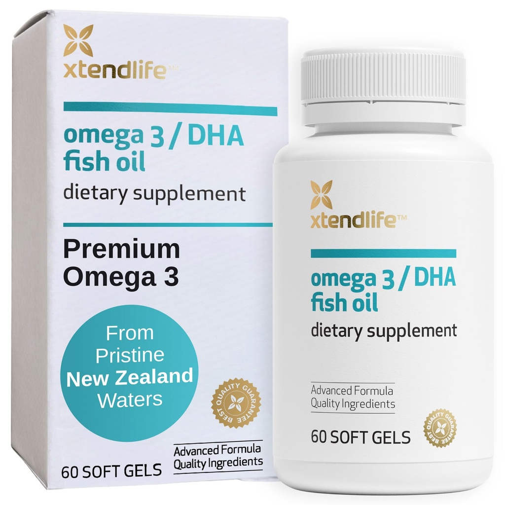 Xtendlife Omega 3 DHA Fish Oil - 1100mg con 700mg DHA e 300mg EPA - Omega 3 6 9 supplemento per cuore e cervello - 1 mese di fornitura (60 conteggio)