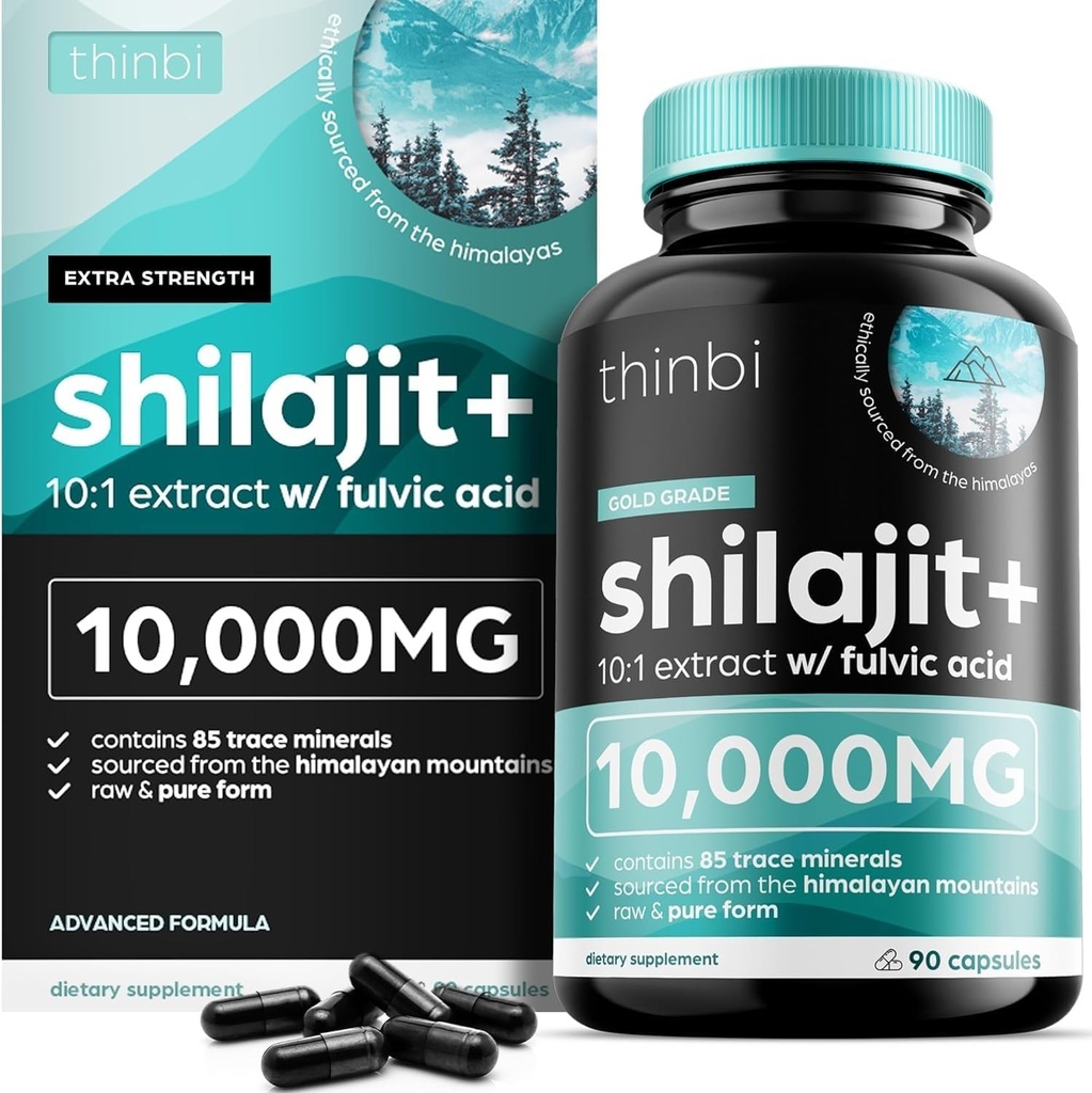 Thinbi Pure Himalayan Shilajit Bio Kapseln mit Fulvic Acid & Trace Minerals - 90 Count