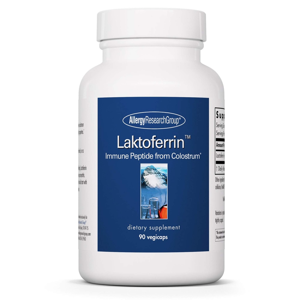 Groupe de recherche sur l'allergie Supplément de la lactoferrine - Suppléments de la lactoferrine 350mg, Bovine Colostrum, Immune Peptide, Suppléments de fer, Vegicaps - 90 Compte