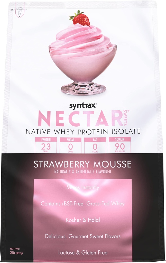 Sintrax Nutrition Nectar Sweets, 100% Whey Isolate Protein Powder, Mousse di fragole, 2 lbs