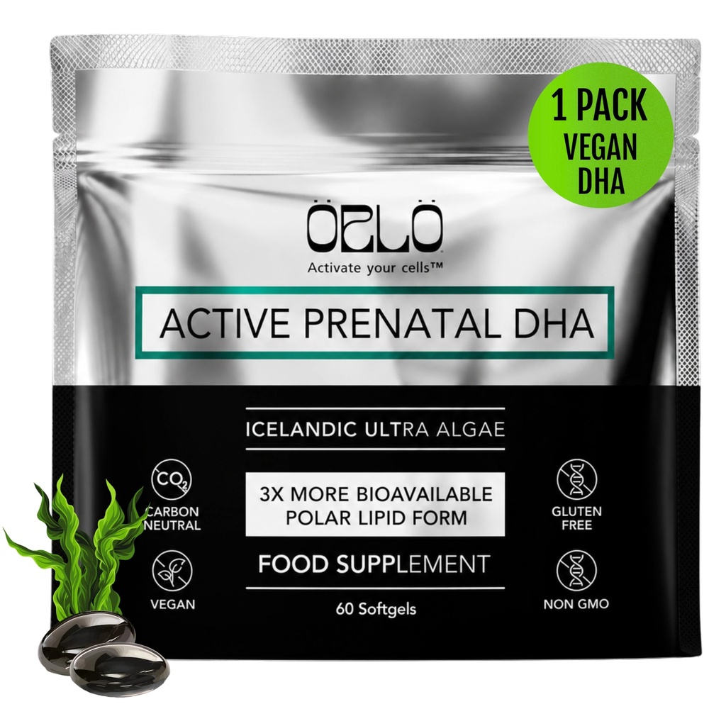 Orlo PRENATAL DHA - Prenatal DHA Omega 3 Supplement - Dreifache Stärke Omega3s - Vegan DHA & EPA - Algae Omega-3 Öl - unterstützt Gehirnentwicklung während Schwangerschaft & Lactation (60 Mini Softgels)