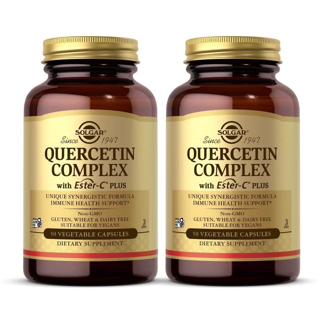 Solgar Quercetin Complex mit Ester-C Plus - 50 pflanzliche Kapseln, Packung mit 2 - Immun-Gesundheitsunterstützung - Gentle on The Stomach Vitamin C - Non-GMO, Vegan, Gluten Free, Kosher - 50 Gesamt Servierungen
