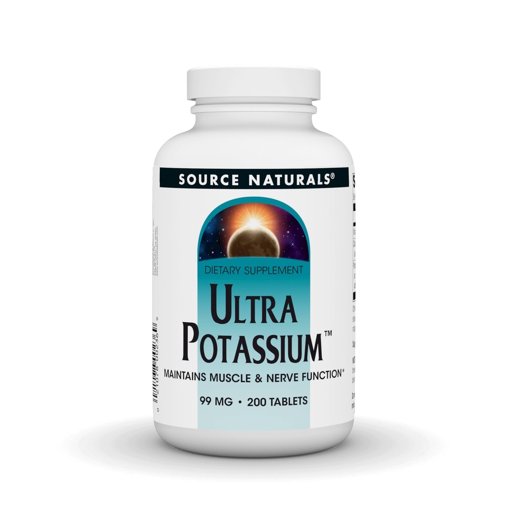 Source Naturals Ultra Potassium 99 mg Maintient la fonction musculaire et nerveuse - Supplément alimentaire - 200 comprimés