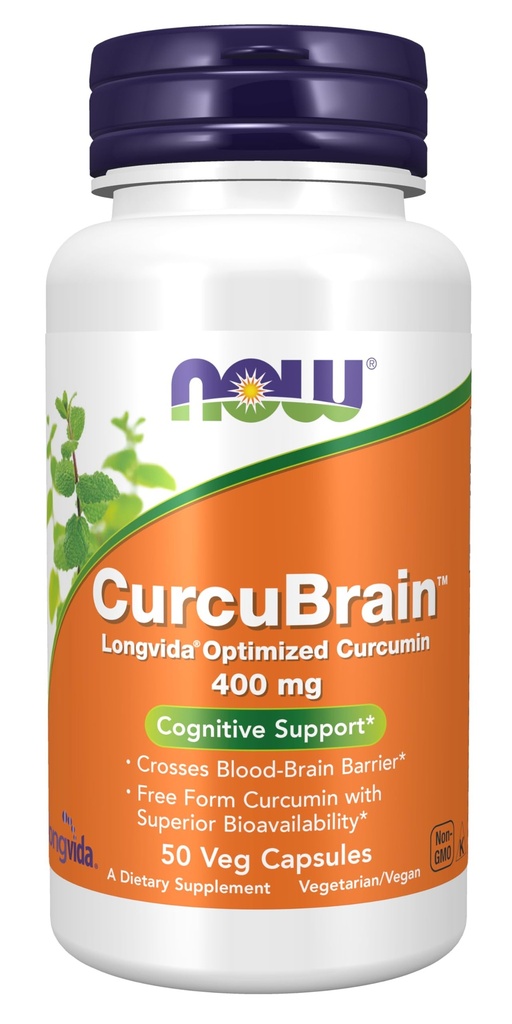 NOW Supplements, CurcuBrain™ 400 mg with Longvida® Optimized Curcumin, 50 Veg Capsules