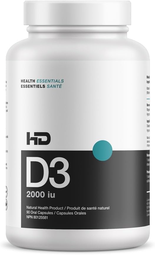HD MUSCLE HealthHD D3 | 2000iu ad alta potenza vitamina D3 supplemento | sano muscolo funzione & recupero | supporto immunitario | assorbimento di calcio | 90 capsule