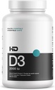 HD MUSCLE HealthHD D3 | 2000iu ad alta potenza vitamina D3 supplemento | sano muscolo funzione & recupero | supporto immunitario | assorbimento di calcio | 90 capsule