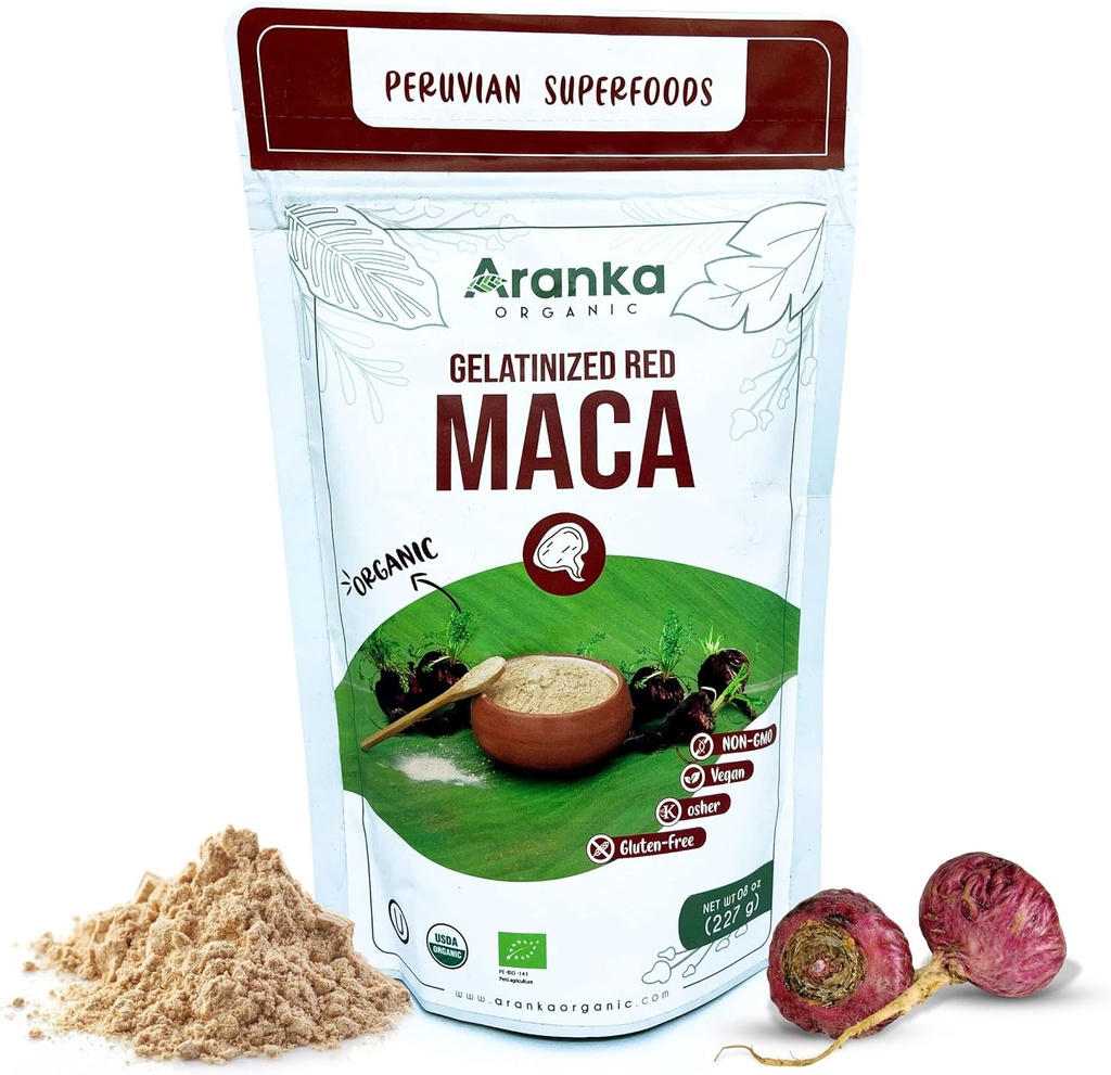 Poudre de maca gélatinisée - 8 oz Poudre de maca péruvienne biologique - Poudre de maca rouge, maca noire, racine de maca jaune - (maca rouge)