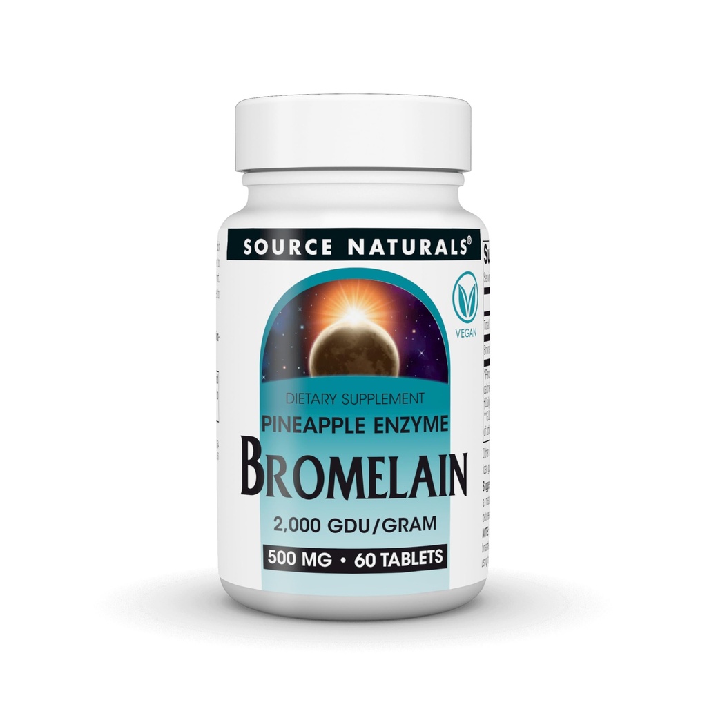 Source Naturals Bromelain, 2 000 GDU/GRAM, Enzyme des ananas, 500 MG - 60 comprimés