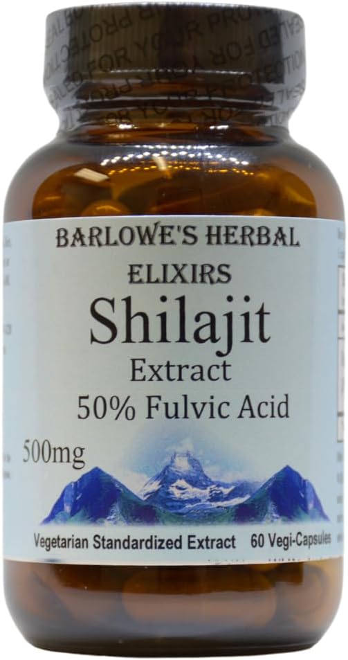 Barlowe's Herbal Elixirs Shilajit Extract... 500mg Par Capsule... 50% Acid Fulvic... Supplément minéral-rich Himalayan pour la vitalité et le bien-être... 60 Capsules Vegan...