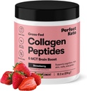 Perfect Keto Collagen Peptides Protein Pulver mit MCT Öl, hydrolysiertes Kollagen, Typ I & III Supplement, Glutenfreies Gras Fed, Low Carb, Keto Coffee Creamer, Kollagen für Frauen & Männer, Erdbeere