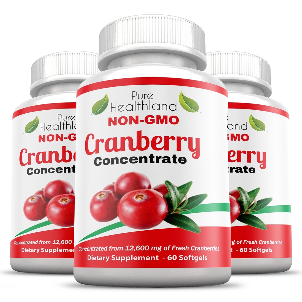 Non-OGM canneberge concentrée à partir de 12 600mg - softgels triple force - Facile à avaler pilules pour les hommes et les femmes, 3 bouteilles