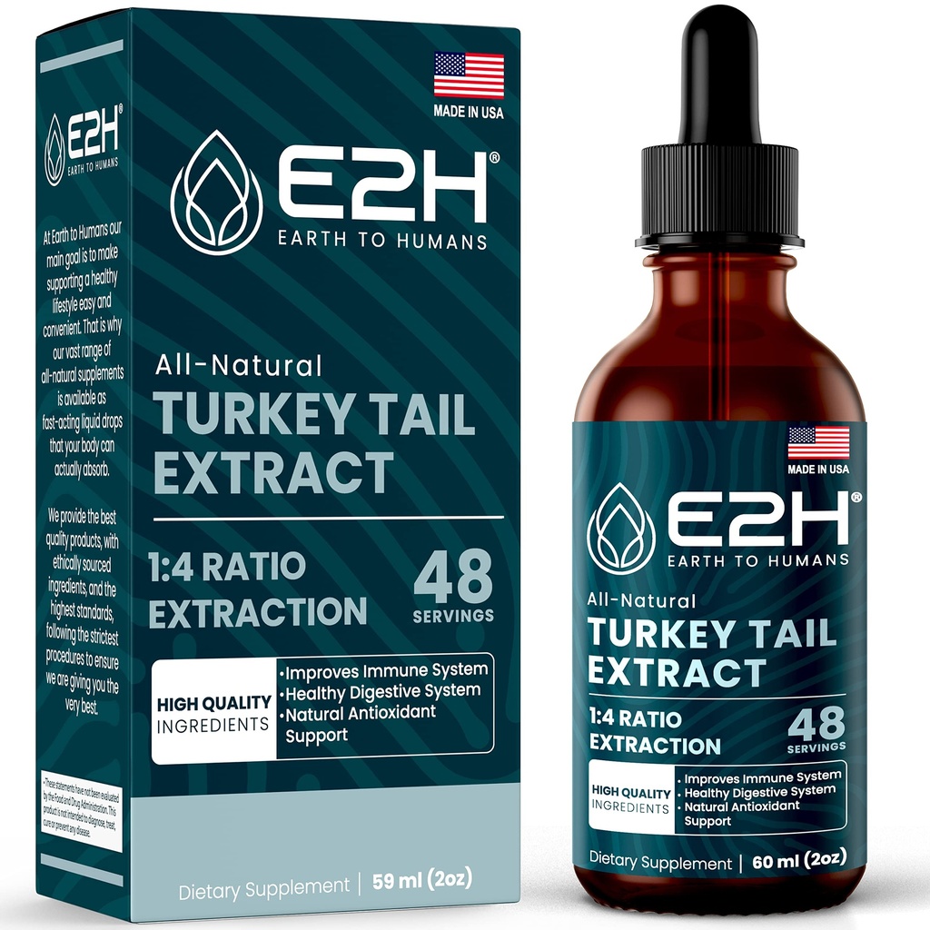 Extrait de champignons de la queue de dinde - Absorption plus rapide que la dinde Capsules ou poudre de champignons de la queue - Système immunitaire tout naturel et support digestif- Véritables champignons de la dinde Tail - 2 Fl Oz par E2H