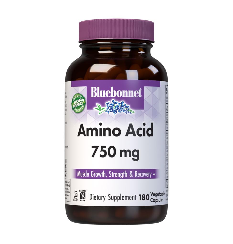 Bluebonnet Aminosäure 750 mg Vitamin Kapseln, Weiß, 180 Zähler