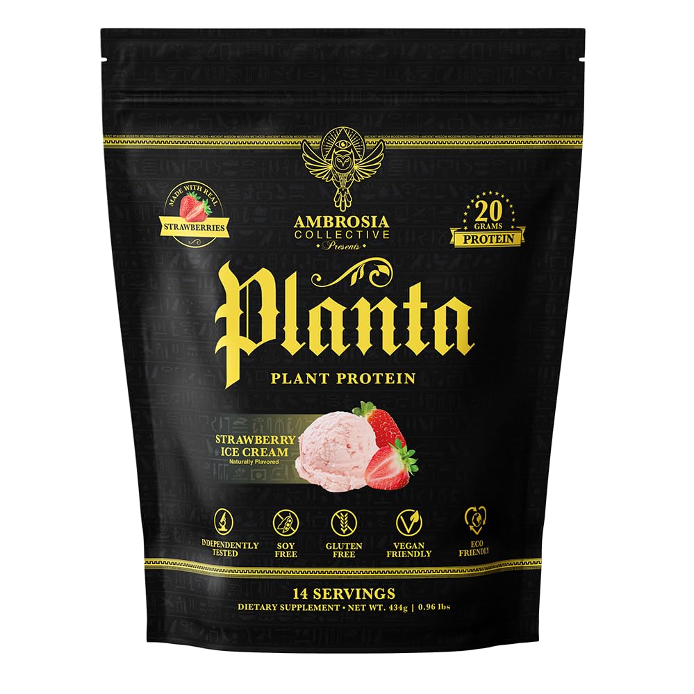 Ambrosia Planta - Premium Plant-Based Protein | Vegan & Keto Friendly | Guurmet Flavors with No Bloating or Stomach Upset | No Aggiunto Sugar | 14 Servings | (Strawberry Ice Cream)